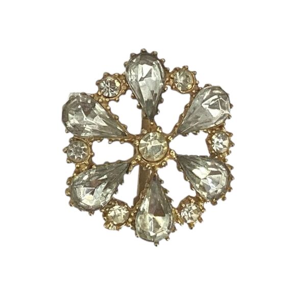 Rhinestone Vintage Brooch Pin Pear and Round Stones Round Flower 1.5in - Picture 1 of 5